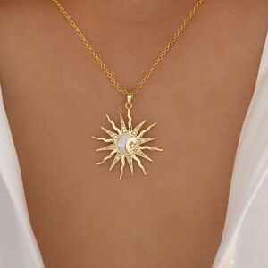 NEW Golden Handmade Whimsigoth Celestial Chain Necklace w/ Sun Moon & Star